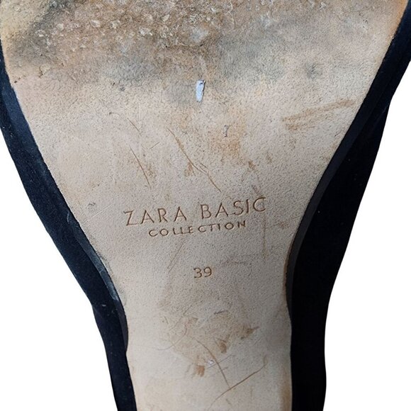 Zara Front Zip Dress Stiletto Ankle Booties Black Suede Women's Size 8 - Picture 10 of 13